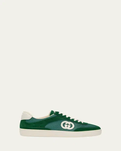 GUCCI MEN'S G74 CANVAS AND SUEDE T-TOE LOW-TOP SNEAKERS