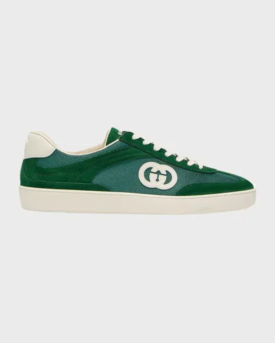 GUCCI MEN'S G74 CANVAS AND SUEDE T-TOE LOW-TOP SNEAKERS