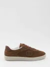 Gucci Suede Sneakers With Rounded Toe And Rubber Sole In Brown