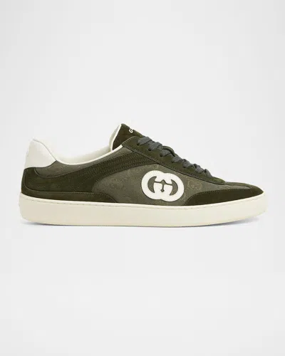 Gucci Men's G75 Suede And Ssima Nylon T-toe Sneakers