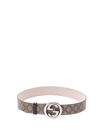Gucci Men `gg` Belt With `interlocking G` Buckle In Brown