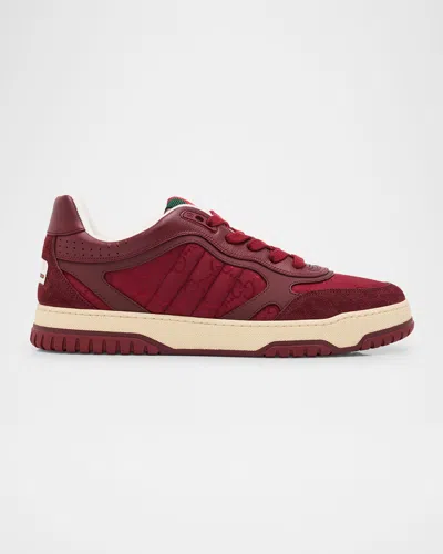 GUCCI MEN'S GG CANVAS AND LEATHER TONGUE-WEB FASHION SNEAKERS