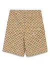 Gucci Men Beige Bermuda Pants With Belt Loops In Gg Canvas Man In Brown