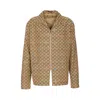 Gucci Beige Shirt With Spread Collar And Two Front Welt Pockets In Gg Canvas Man