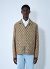 Gucci Beige Shirt With Spread Collar And Two Front Welt Pockets In Gg Canvas Man In Brown
