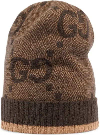 Gucci Intarsia-knit Logo Hat In Beige