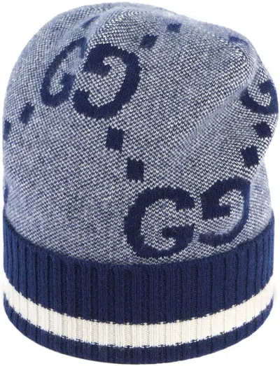 Gucci Men's Gg Cashmere Beanie Hat In Blue