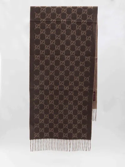 Gucci Men Gg Cashmere Scarf In Brown