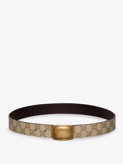 Gucci Men Gg Coated Canvas Belt In Brown