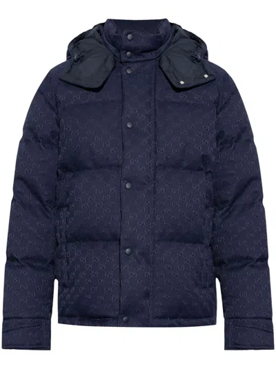 Gucci Men Gg Down Jacket In Blue