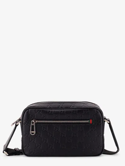 Gucci Men Gg Emblem Leather Crossbody Bag In Black