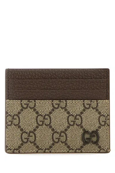 Gucci Men Gg Fabric And Leather Card Holder