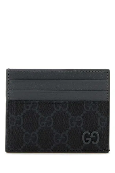 Gucci Men Gg Fabric And Leather Card Holder In Black