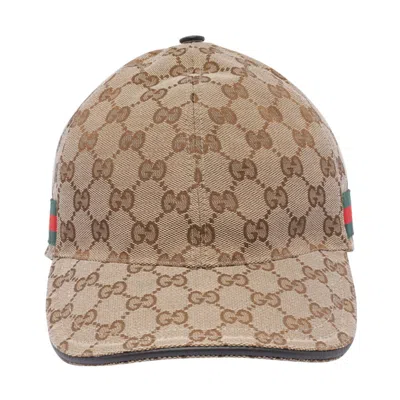 Gucci Men Gg Fabric With Web Baseball Cap In Brown