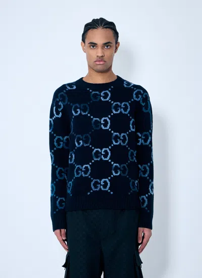 Gucci Men Gg Intarsia Knit Sweater In Black