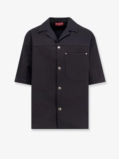 Gucci Gg Jacquard Short-sleeved Shirt In Black