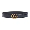 Gucci Black Belt With Gg Marmont Buckle In Leather Man In Black