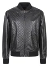 Gucci Men Gg Leather Bomber Jacket