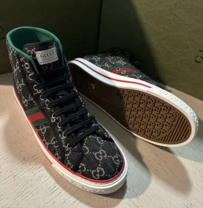 Pre-owned Gucci Men Gg Logo Canvas High-top Sneakers Black 11 Us/10 Uk 625807