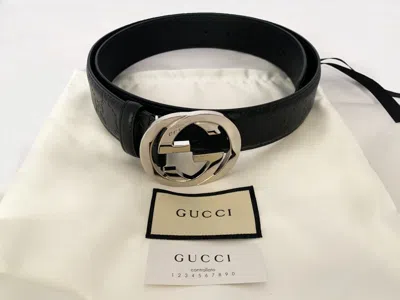 Pre-owned Gucci Men's Gg Logo Leather Belt Black Color 411924 Cwc1n Size 100-40