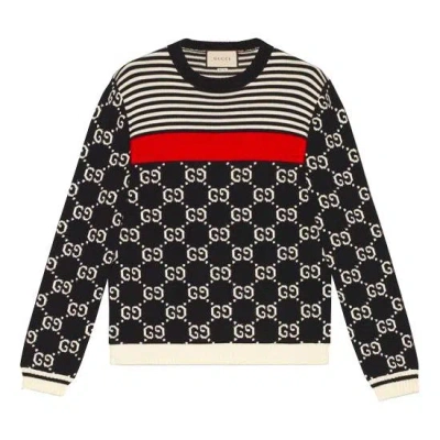 Gucci Men's Gg Logo Striped Knit Sweater Darkblue