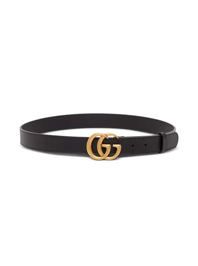 Gucci Men Gg Marmont Leather Belt In Black