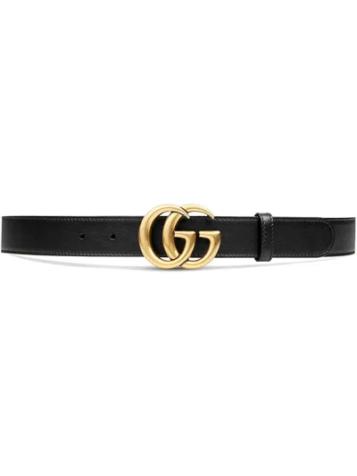 Gucci Men Gg Marmont Leather Belt In Black