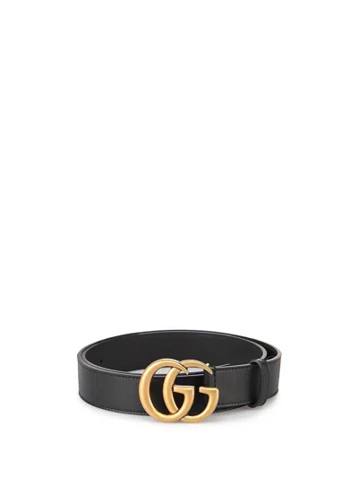 Gucci Men `gg Marmont` Thin Belt In Black