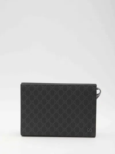 Gucci Men Gg Pouch With Grey Trim