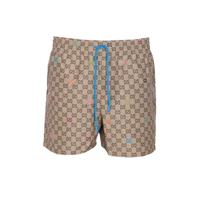 Gucci Men Gg Printed Swimwear In Brown