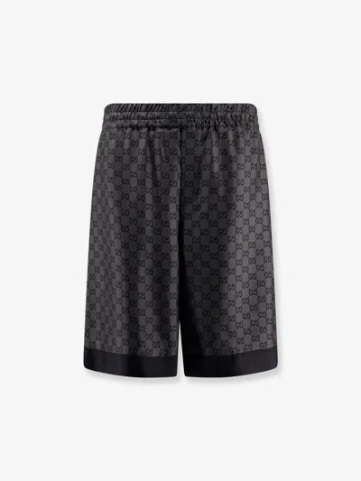 Gucci Men Gg Silk Shorts In Black