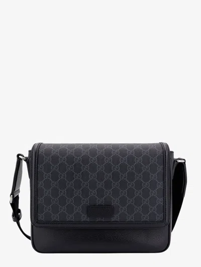 Gucci Men Gg Supreme And Leather Shoulder Bag With Frontal Patch