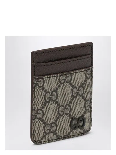 GUCCI MEN'S GG SUPREME BEIGE FABRIC CARD HOLDER