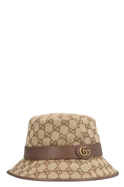 Gucci Gg Cotton Blend Canvas Bucket Hat In Beige