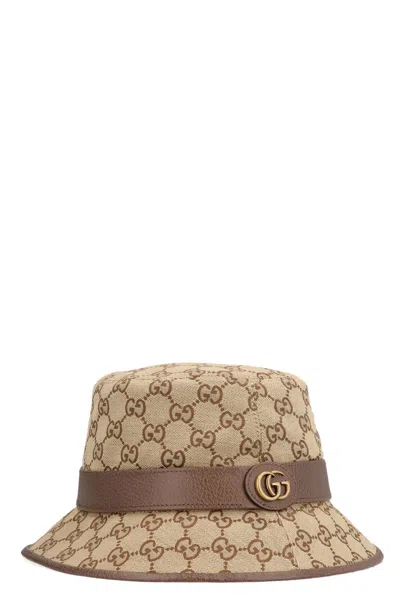 Gucci Gg Cotton Blend Canvas Bucket Hat In Brown