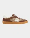 Gucci Men G75 Low-top Supreme Gg Fabric And Suede Sneakers In Brn/lt Tan/wht