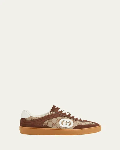 GUCCI MEN'S GG SUPREME CANVAS AND SUEDE LOW-TOP SNEAKERS