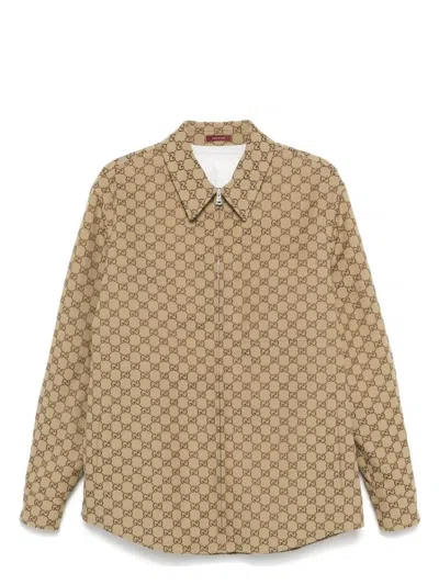 GUCCI MEN'S GG SUPREME CANVAS OVERSHIRT