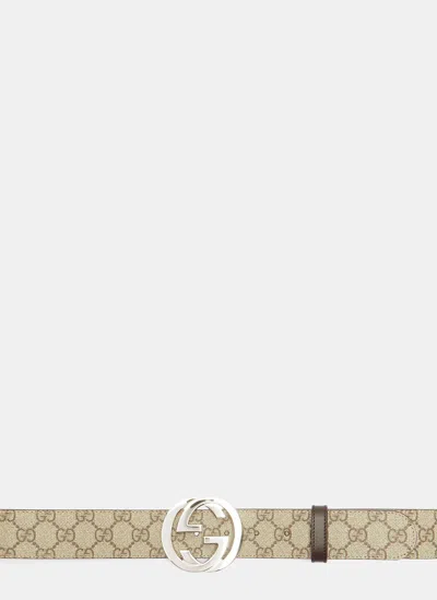 Gucci Men Gg Supreme Monogram Buckle Belt In White