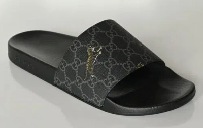 Pre-owned Gucci Men's Gg Supreme Tiger Print Black Sandals 9.5 Us (9 ) 407345 It