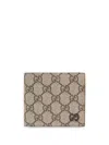 Gucci Gg Supreme Fabric And Leather Wallet With Frontal Logo In Multicolor