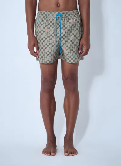 Gucci Men Gg Swim Shorts In Gray