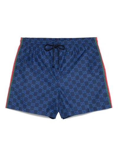 Gucci Printed Poplin Tech Swim Shorts In Blue