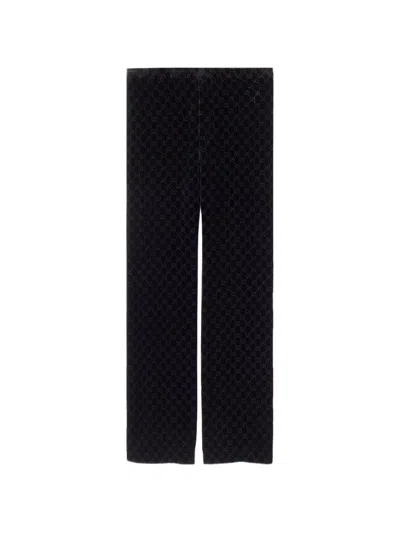Gucci Men Gg Velvet Trousers In Black