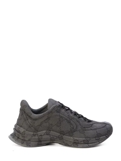 Gucci Men's Gg Water Print Sneakers In Grey Leather