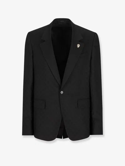 Gucci Men Gg Wool Blend Single-breasted Blazer In Black