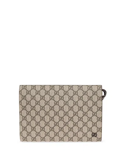 Gucci Men Gg Zipped Pouch In Neutral