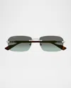 Gucci Men's Gg1221sm Rimless Metal Rectangle Sunglasses In Shiny Silver