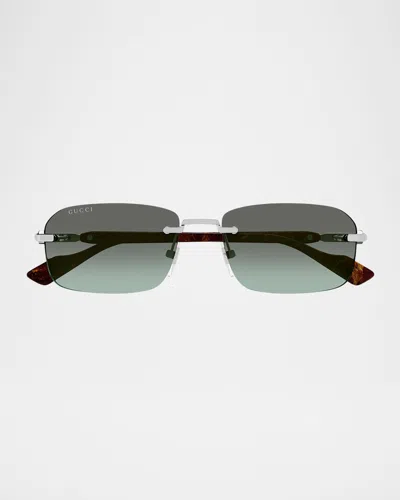 Gucci Men's Gg1221sm Rimless Metal Rectangle Sunglasses In Shiny Silver