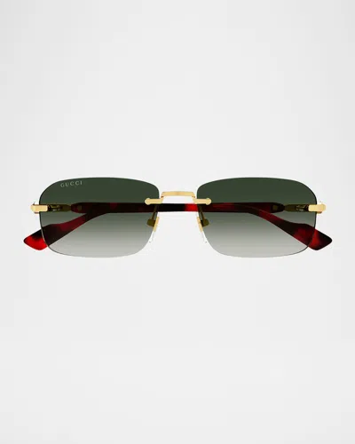 Gucci Men's Gg1221sm Rimless Metal Rectangle Sunglasses In Shiny Yellow Gold